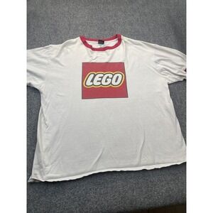 LEGO Shirt Mens 2XL White Ringer Logo Graphic Crewneck Short Sleeve Tee